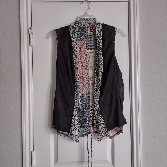 ‼️ SOLD ‼️ Sasha Fabiani Sz M-L Patchwork style Mesh/Chiffon Vest Side pockets - Picture 7 of 16